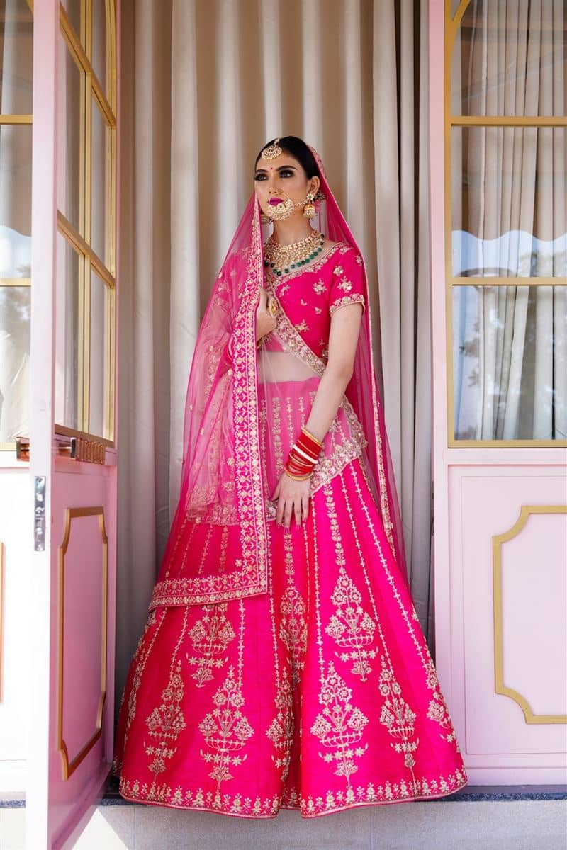 Hot pink embroidered bridal lehenga